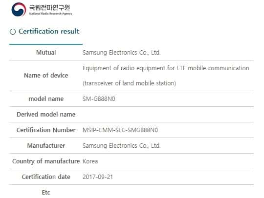 Chứng nhận cho Galaxy X của NRA Hàn Quốc