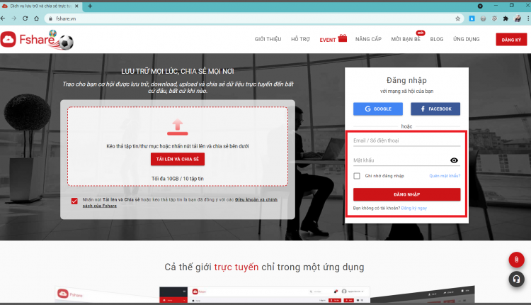 dang nhap fshare