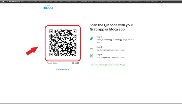 quet ma QR thanh toan fcode moca