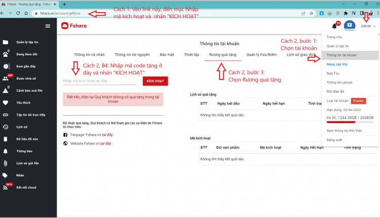huong dan su dung giftcode fshare