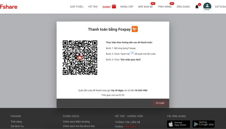 Huong dan thanh toan Fshare qua vi dien tu Foxpay_5