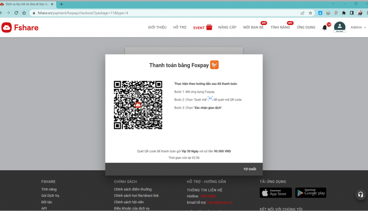 Huong dan thanh toan Fshare qua vi dien tu Foxpay_5_2