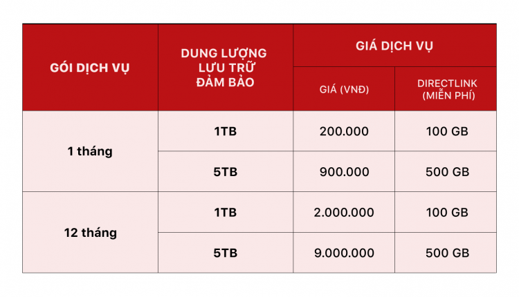 Bảng Giá chương trình bổ sung tính năng Backup up 1_1 cho gói Storage