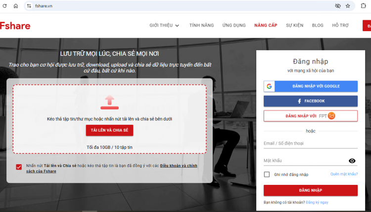 giao diện website Fshare